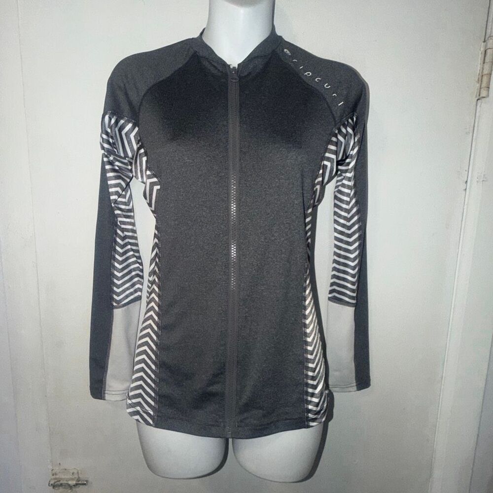 RIPCURL Grey and White 50+UPF Protection Zip Up Rashguard-M